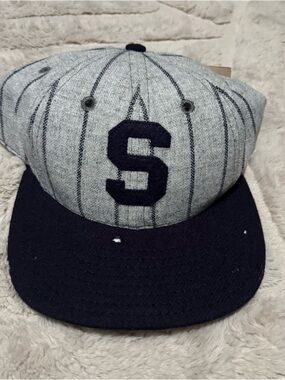 Gray Pinstripe Baseball Cap with Navy 'S' Patch